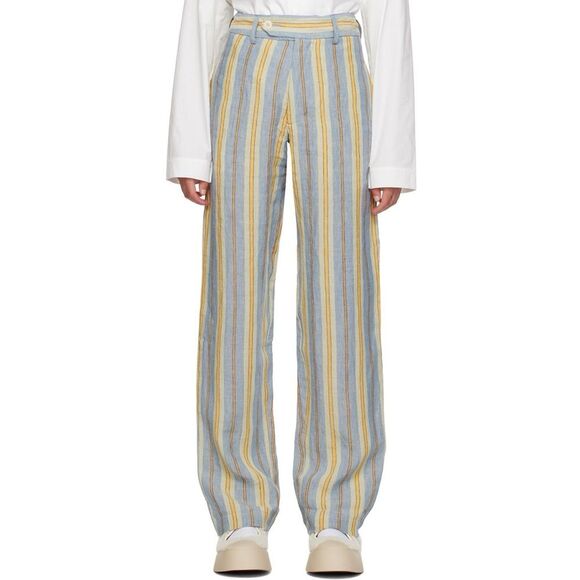 Nicholas Daley Linen Striped Trousers in Blue/Mustard, NWT, Size 34 - Picture 1 of 12